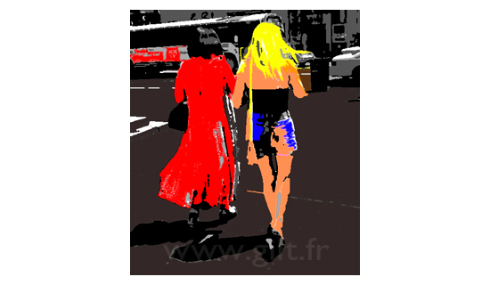 Femmes - Manteau rouge et Jupe courte - New-York