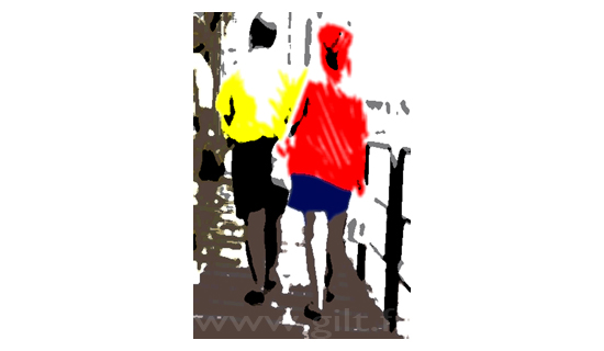 Femme - Veste Rouge et Jupe Bleue - New-York