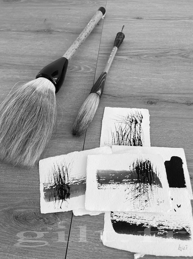 Gilt art du trait du pinceau Encre de Chine