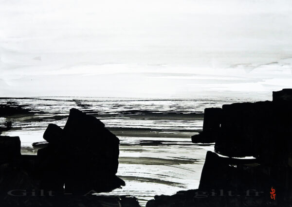 Mer et Rochers — œuvre de Gilt à l’encre de Chine